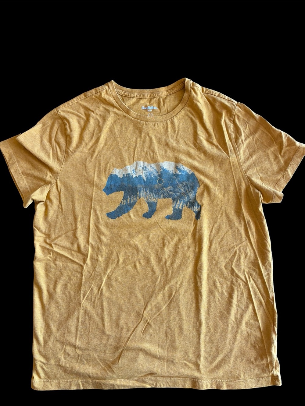 Mustard Yellow Bear Graphic T-Shirt Men’s Large Casual Outdoors Tee